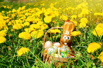 Ostern - Osternest mit Osterhase und Ostereiern - Frühlingswiese