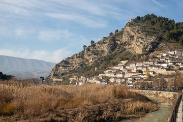 Mangalem district in Berat, thousand windows city and UNESCO World Heritage Site of Albania
