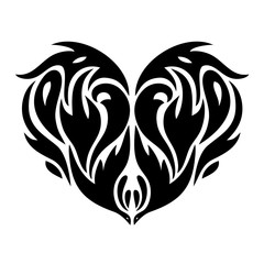 Heart in tattoo style, lace heart-shaped pattern, black and white vector illustration.