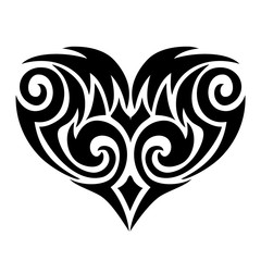 Heart in tattoo style, lace heart-shaped pattern, black and white vector illustration.