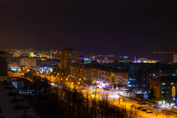 Fototapeta na wymiar Cheboksary, taken in the evening of January 4 from a height of 12 floors