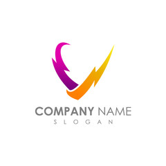 V Logo With Thunder Shape