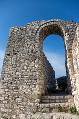 glimpse of the castle of Berat, the Citadel of Berat, a fortress overlooking the town of Berat, Albania
