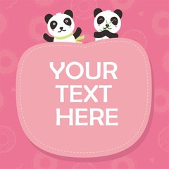 Cute pink card design with panda character vector 