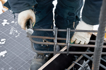 Brand new armature. Laid reinforcement. Rebar preparation work. Close-up. 