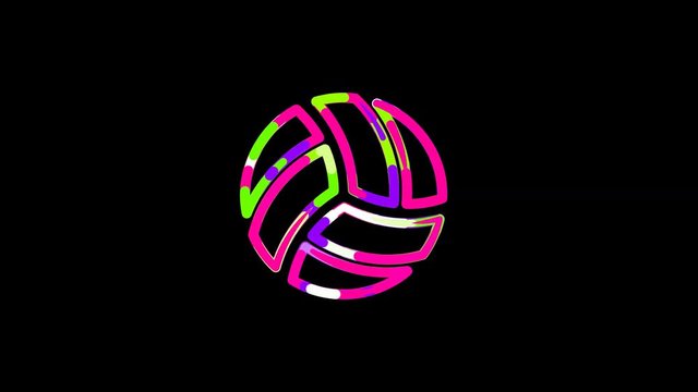 Circles gather in symbol volleyball ball. After it crumbles in a line and moves to the camera. Alpha channel black