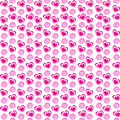 Seamless pattern with rose cartoon  hearts and spirals on white