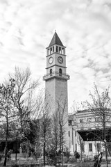 Tirana, Albania - december 31 2018: view of the Skanderbeg square Clock Tower