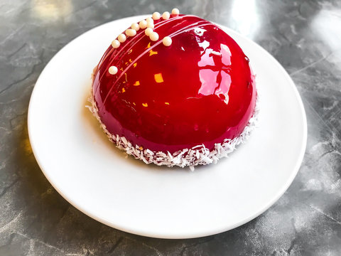 Mousse Cake With Red Mirror Glaze