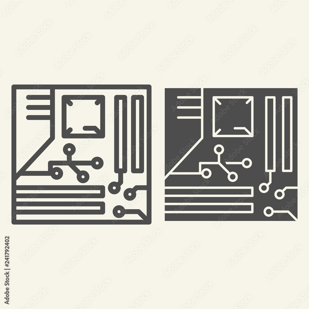 Poster cpu line and glyph icon. microprocessor vector illustration isolated on white. circuit outline style