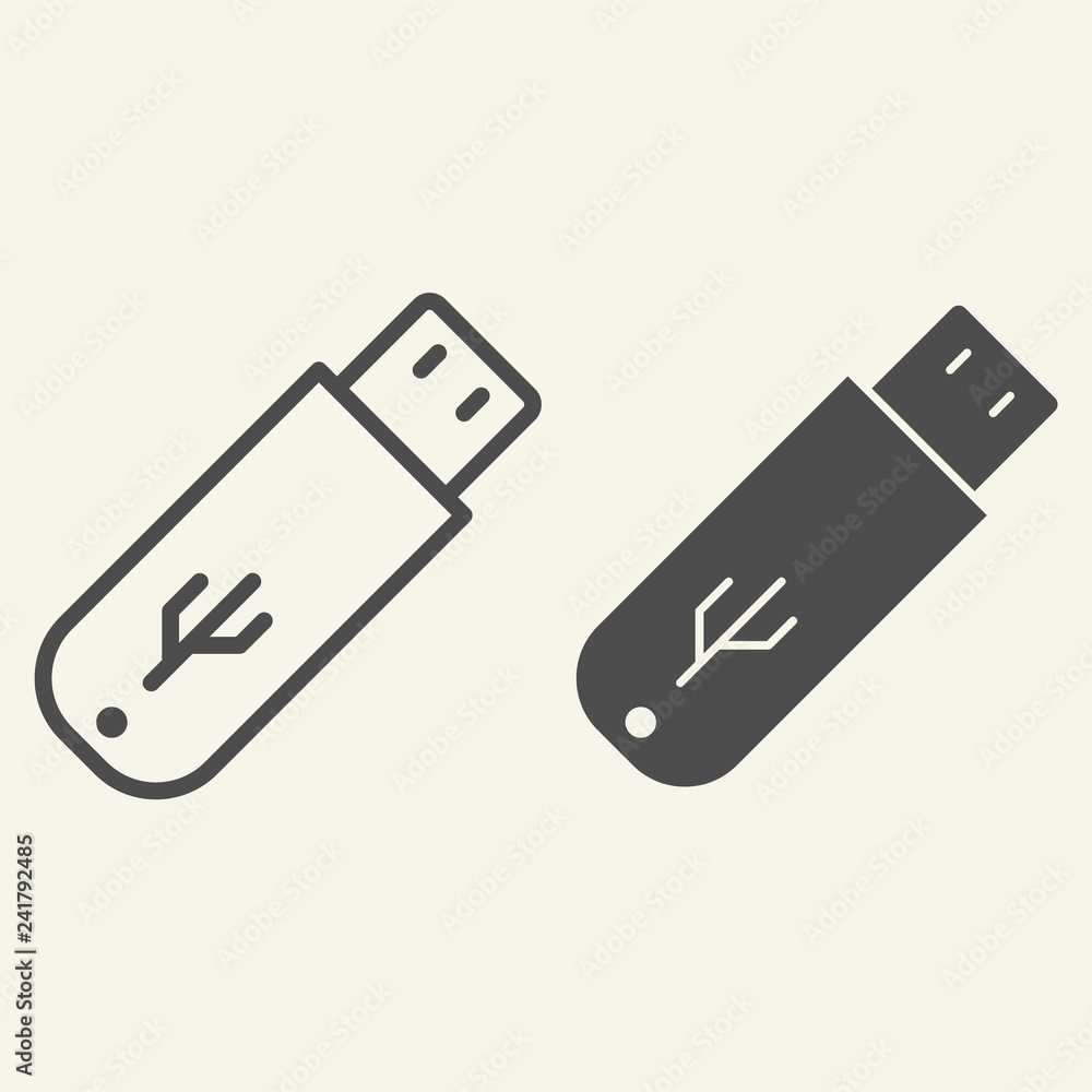 Poster flash drive line and glyph icon. usb vector illustration isolated on white. storage outline style de