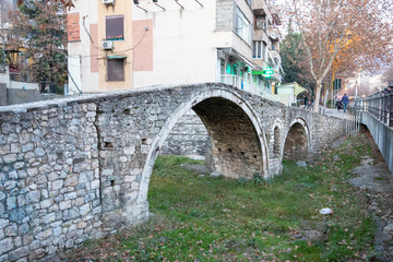 The Tanners' Bridge, an 18th-century Ottoman period stone footbridge located in Tirana, Albania.