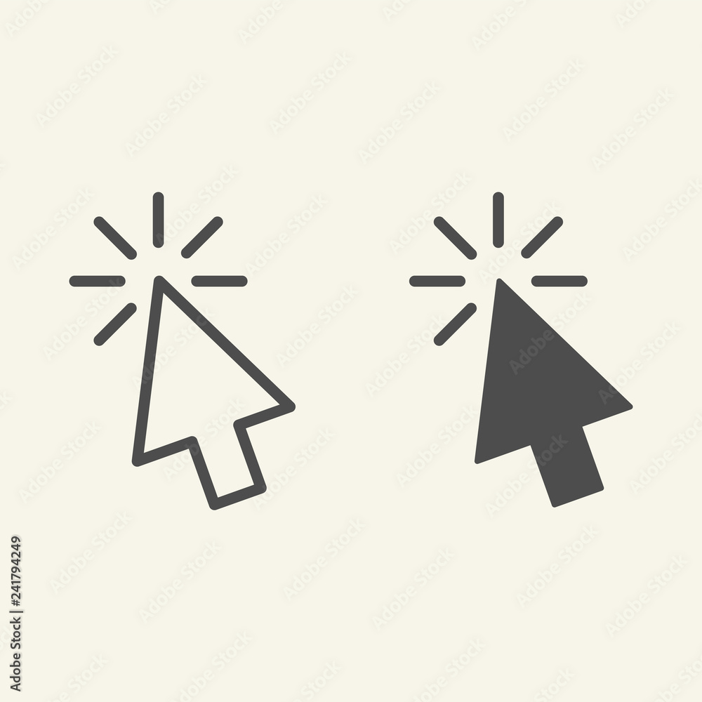 Poster pointer line and glyph icon. mouse cursor vector illustration isolated on white. arrow outline style