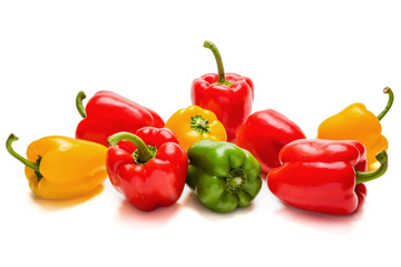 Paprika mix on a white background. the composition of the thick juicy vegetables