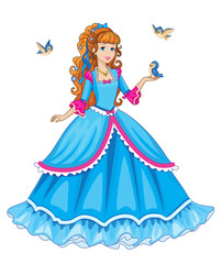 Fototapeta premium Beautiful fairytale Elf princess. Isolated image on white background. Cartoon illustration for children's print or sticker. Fabulous or romantic story. Wonderland. Toy or doll for girl. Vector.