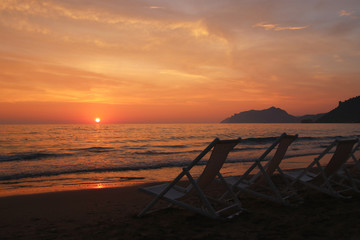 Beach amiance at sunset on Corfu most lovely view ever