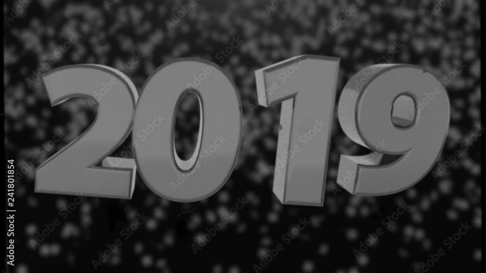 Poster 2019 retro text with old film effect, 3d rendering computer generated background for new year and ch