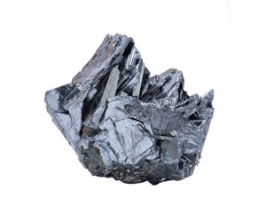 Unique bright and shiny metallic gray Hematite Formation From Utah, isolated on white background 