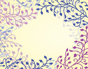 Fototapeta na wymiar ivy vine border on beige background vector with floral leaves and curls design elements that are editable in soft romantic purple pink and blue on yellow