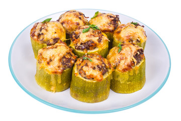 Zucchini stuffed with minced meat and vegetables