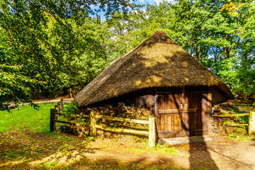 Fototapeta na wymiar Historic Sheepfold with a thatched roof in the Veluwe Region in the province of Gelderland in the Netherlands 