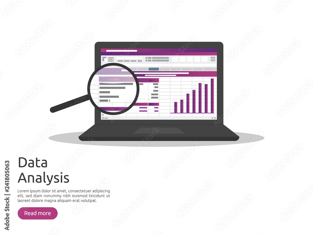 Poster big data analysis on screen. seo analytic, spreadsheet business audit with graphs charts. return on 