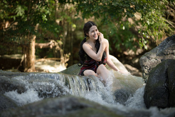 thai sexy model in the walterfall