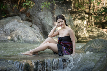 thai sexy model in the walterfall