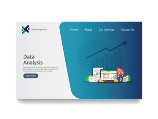 Obraz premium big data analysis on screen. SEO analytic, spreadsheet business audit with graphs charts. Return on investment ROI concept. accounting report business to success. flat style web landing page template.
