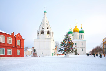 Kolomna city. Kremlin. Assumption Cathedral and Assumption Tent Belfry