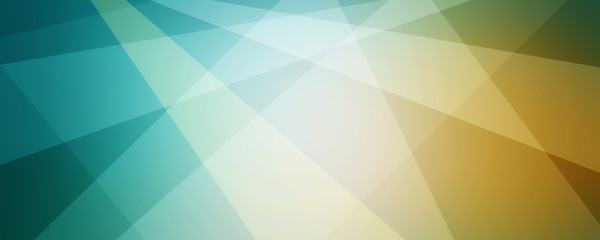 abstract geometric background with stripes and shapes in teal blue and yellow gold with white transparent layers
