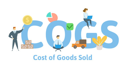 COGS, Cost of Goods Sold. Concept with keywords, letters and icons. Colored flat vector illustration. Isolated on white background.