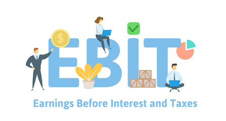 EBIT, Earnings Before Interest and Taxes. Concept with keywords, letters and icons. Colored flat vector illustration. Isolated on white background.