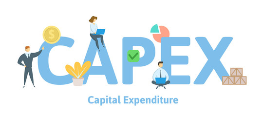 CAPEX, Capital Expenditure. Concept with keywords, letters and icons. Colored flat vector illustration. Isolated on white background. - obrazy, fototapety, plakaty