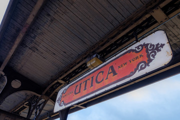 Utica, New York train station sign