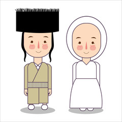 orthodox jewish wedding clothes traditional national. Set of cartoon characters in traditional costume. Cute people. flat illustrations.