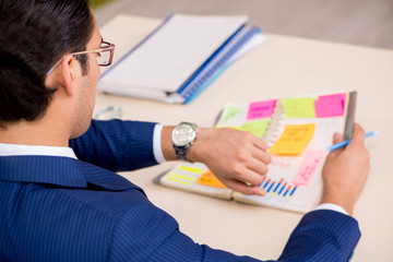 Young handsome employee planning his work activity 