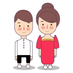 Philippines Filipino wedding Couple, cute traditional clothes costume bride and groom cartoon vector illustration in south east asia