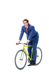 Fototapeta na wymiar Businessman with bicycle isolated on white background