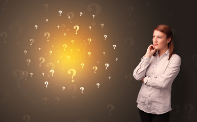 Young person standing with exclamation sign concept
