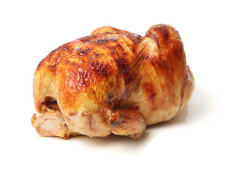 whole roasted chicken isolated on white background