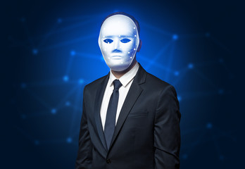 Face recognition with mesh. Cyber security concept. 
