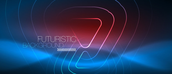 Neon glowing techno lines, hi-tech futuristic abstract background template with geometric shapes