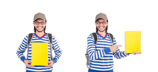 Student with books isolated on white