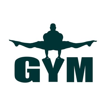 Muscular man silhouette and gym word. Bodybuilding relative image