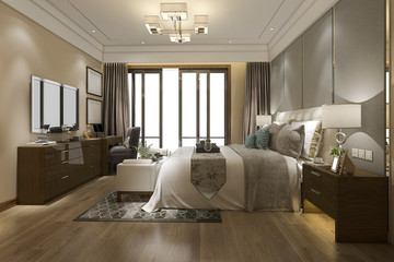 Fototapeta premium 3d rendering beautiful luxury bedroom suite in hotel with tv