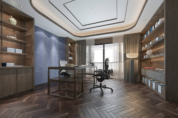 3d rendering business meeting and working room in home office chinese style
