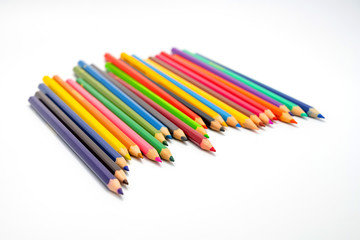 Color pencils isolated on white background.Close up