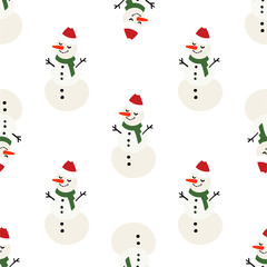 Vector winter pattern for decoration design with snowman on a light background. Winter background decoration