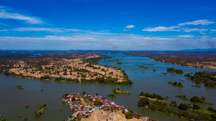 Fototapeta premium Don Det , Don Khon village and Mekong River top view landscape, Laos